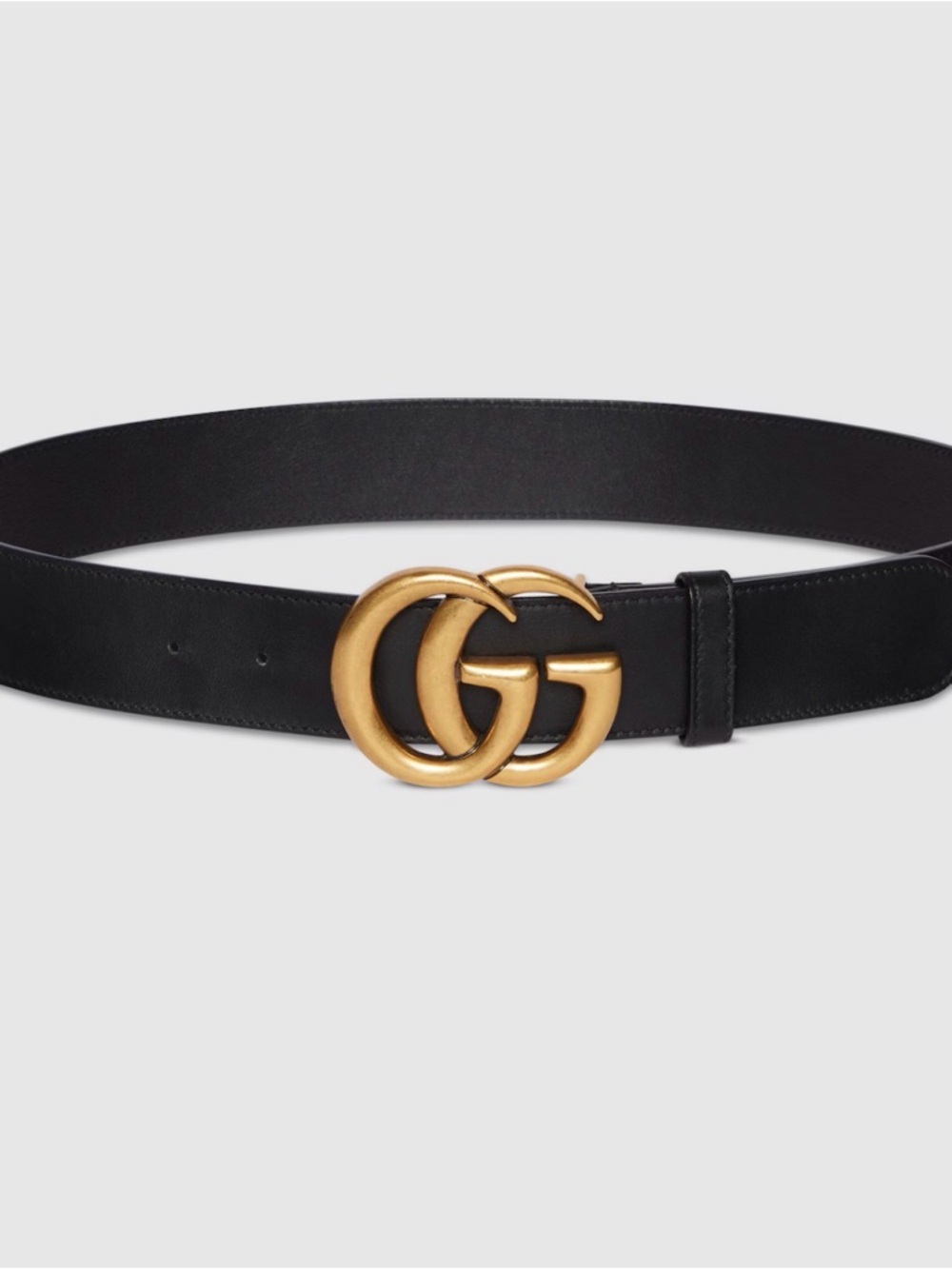 Gucci Black Leather Belt with Antique Gold Double G Buckle - Picture 2 of 4
